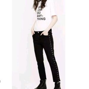 Zadig & Voltaire Elios Spikes Boyfriend Jeans Women's 29 Black Studded